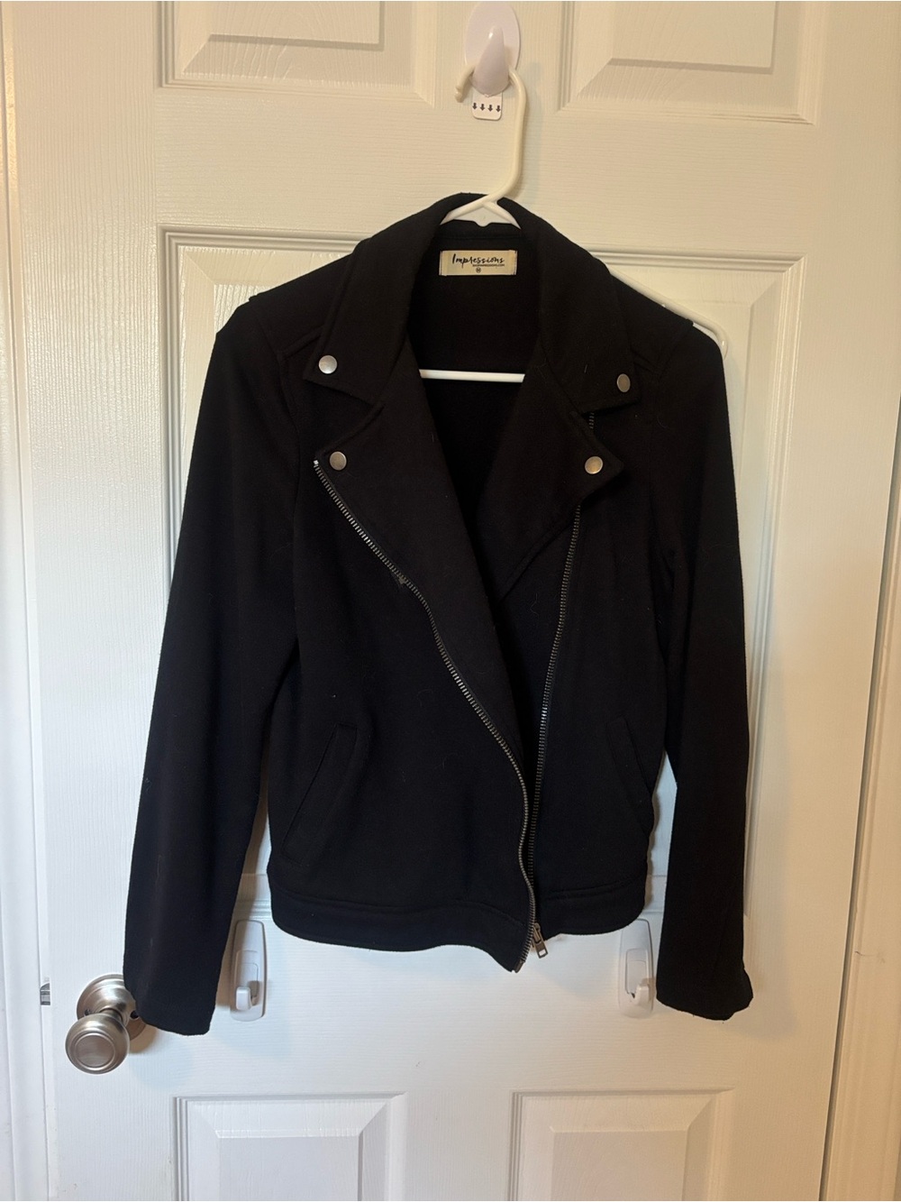 Black Moto Jacket - Women’s Classic Zip Front Jacket - Picture 2 of 4